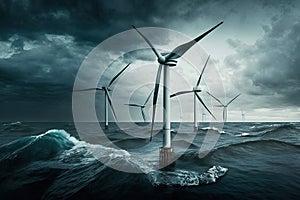 wind turbine generating electricity on sea. Ai generative