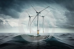 wind turbine generating electricity on sea. Ai generative