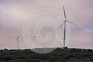 Wind turbine generating electricity in the wind farm of Las Labradas in the north of the province of Zamora in Spain