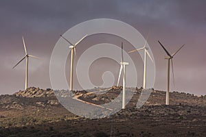 Wind turbine generating electricity in the wind farm of Las Labradas in the north of the province of Zamora in Spain