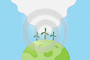 Wind turbine on the green earth.Clean energy and eco friendly background.Paper art of ecology and environment concept.Vector