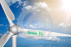 Wind turbine with Green hydrogen words on it