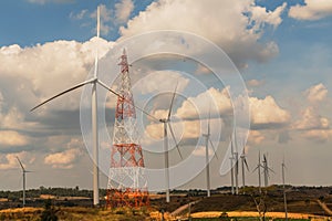 wind turbine on hill. energy power in nature. eco concept