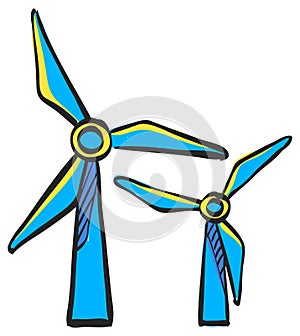 Wind turbine icon in color drawing