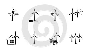 Wind turbine icon set. eco friendly power industry. sustainable, renewable and alternative energy symbols