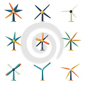 Wind turbine icon set, flat design, vector eps 10.
