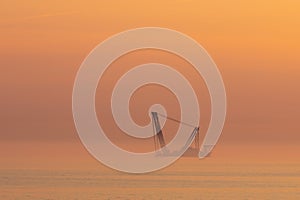 A wind turbine installation barge off the Dutch coast, building an offshore wind park