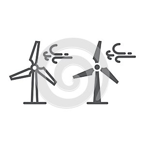 Wind turbine line and glyph icon, ecology energy