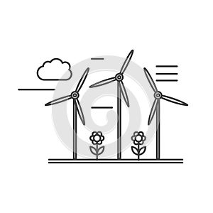 Wind turbine line icon, equipment for electric energy generation