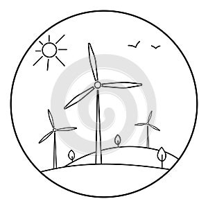 Wind turbine logo emblem icon design vector illustration.Clean energy concept.