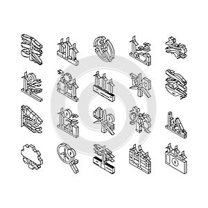 wind turbine power energy farm isometric icons set vector