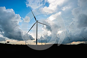 Wind turbine power generators on mountain