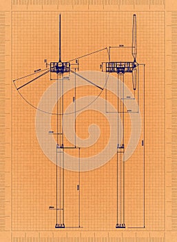 Wind Turbine - Retro Blueprint