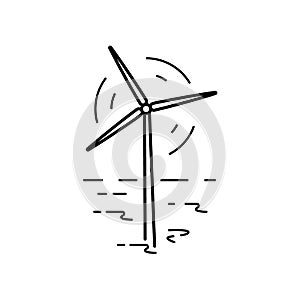 Wind turbine simple black linear vector icon. The power of wind energy. Renewable alternative energy source. Black