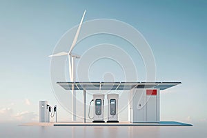 Wind turbine and solar combination charging stations for electric vehicles, generated ai