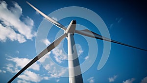 Wind turbine spinning, generating renewable electricity outdoors generated by AI