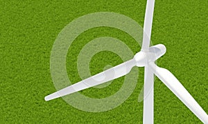 Wind turbine spinning to generate electricity for households. Clean and sustainable energy concept. 3D illustration rendering