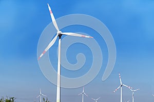 Wind turbine .Sustainable development, renewable energy.Windmills for electric power production,white wind turbine