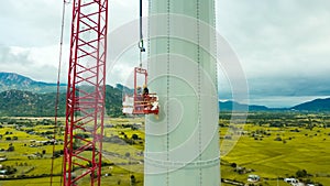 Wind turbine tower clean green renewable energy construction with beautiful landscape