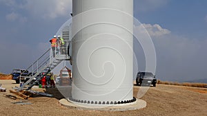 Wind Turbine Towers Installation at Wind Farms
