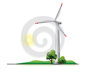 Wind turbine with trees and little hill photo