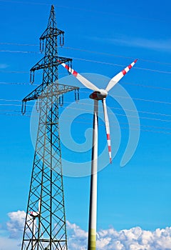 Wind turbine of a wind power plant for electricity