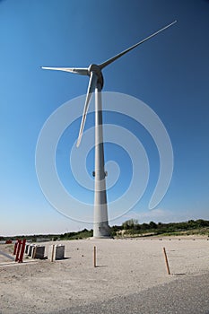 Wind turbine wings in close up in the dunes of Neeltje Jans island in the Netherlands.