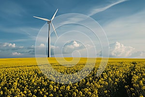 Wind turbine in a yellow field