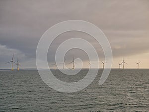 The wind turbines of the Aberdeen Offshore Wind Farm in the North Sea off Aberdeen, Scotland, UK