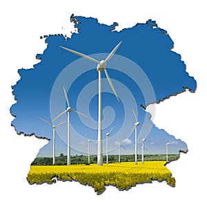 Wind turbines in an abstract map of Germany