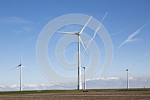 Wind turbines along the near the dutch Waddenzee