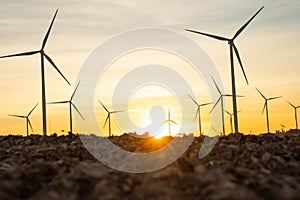 Wind turbines are alternative electricity sources, the concept of sustainable resources, Beautiful sky with wind generators