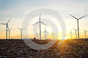 Wind turbines are alternative electricity sources, the concept of sustainable resources, Beautiful sky with wind generators