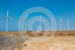 Wind turbines as alternative eco-friendly energy source at Gran Canaria. Modern technology theme