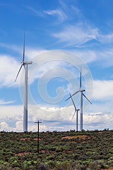 Wind Turbines Blue Sky with Clouds