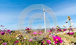 Wind Turbines On Blue Sky wind power plant Electricity background