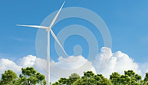 Wind turbines and bright nature blue sky