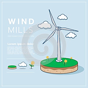 Wind turbines can generate electricity as clean energy to save the world, icon, vector design, isolated background