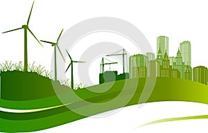 Wind turbines and city illustration