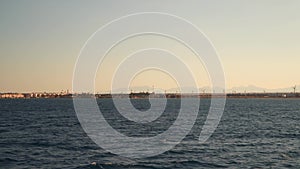 Wind turbines on the coast in Egypt. Evening time