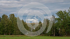 Wind turbines, converting the wind`s kinetic energy into electrical energy - ecologically clean source of energy.