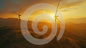 Wind Turbines at Dawn, Technology Meets Nature, AI Created