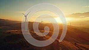 Wind Turbines at Dawn, Technology Meets Nature, AI Created