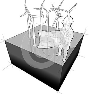 Wind turbines diagram with architect