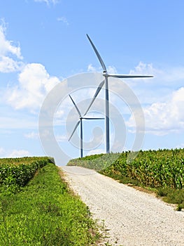 Wind turbines and a dirt road