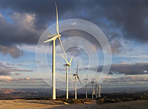 Wind turbines at dusk