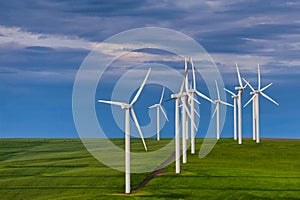 Wind turbines early in early dawn light