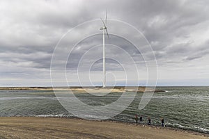 Wind turbines on edge of  national park Oosterschelde, Domburg - Vrouwenpolder, The Netherlands