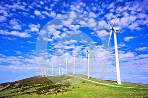 Wind turbines in eolic park