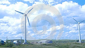 Wind turbines farm. aerogenerator windmill in sunny blue sky day. Wind Turbine. photo